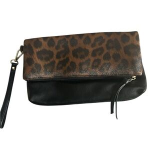 NWOT Amazon Leopard and Black Wristlet Clutch or crossbody comes with strap